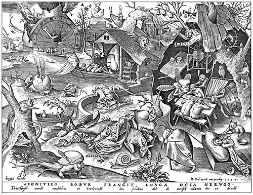 Pieter Bruegel der Ältere / Hieronymus Cock - Kupferstich Todsünde Trägheit